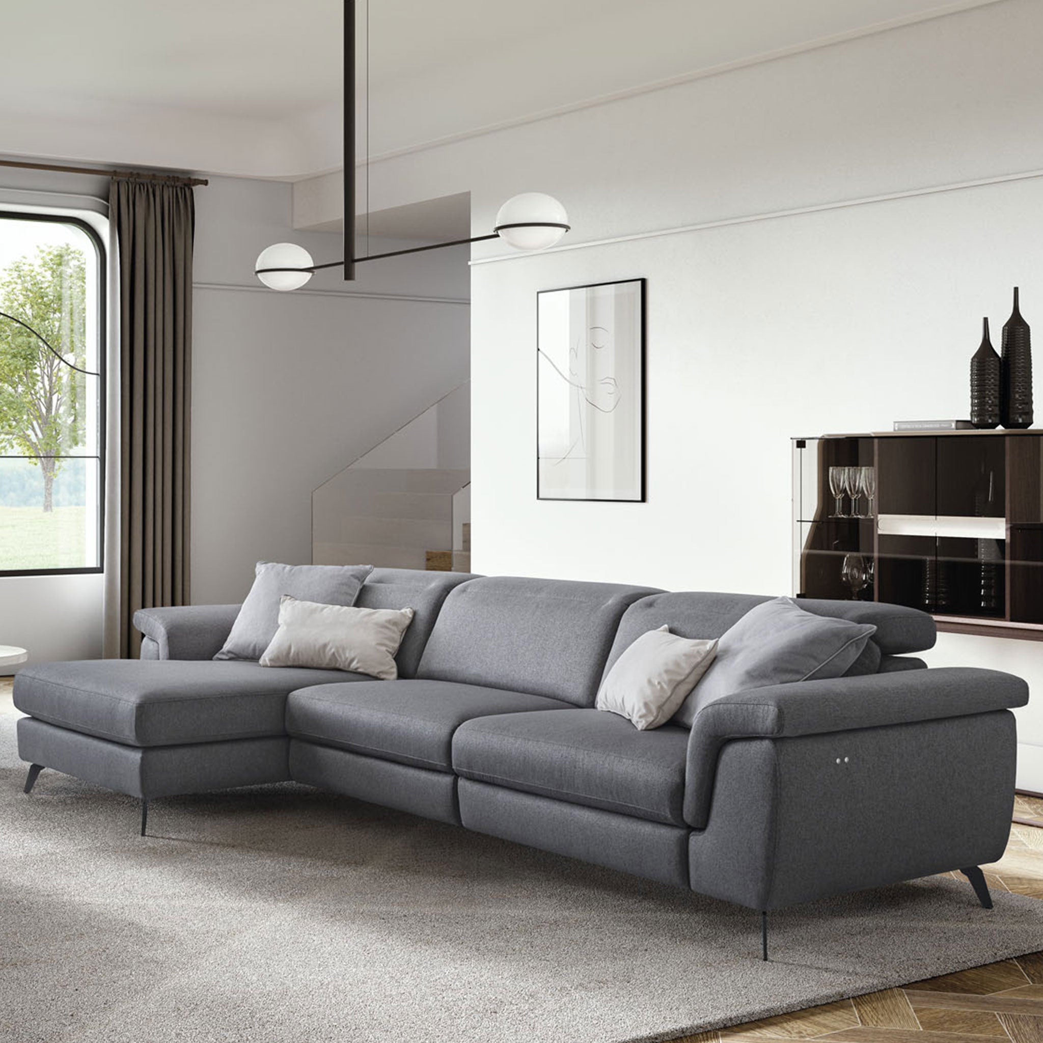 NARBONEE Colțar cu șezlong dreapta/stânga, recliner electric, mecanism tetiere, stofă NARBONEE Colțar cu șezlong dreapta/stânga, recliner electric, mecanism tetiere, stofă