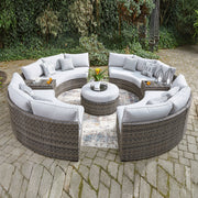 RONDINO Set mobilier terasă/grădină, 4 canapele semirotunde, 2 console cu suport pahare, 1 taburet
