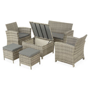MEGARA Set mobilier terasă/grădină, 2 fotolii, canapea 2 locuri, 2 taburete și măsuță