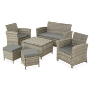 MEGARA Set mobilier terasă/grădină, 2 fotolii, canapea 2 locuri, 2 taburete și măsuță
